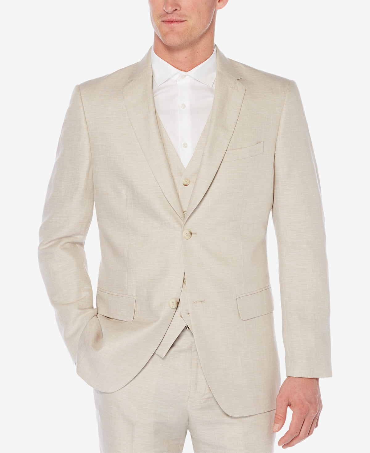 Perry Ellis Portfolio Men's Herringbone Linen Blazer Brown Size 40