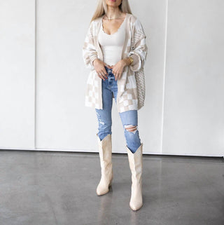 Anniewear - Shaina Checkered Open Cardigan