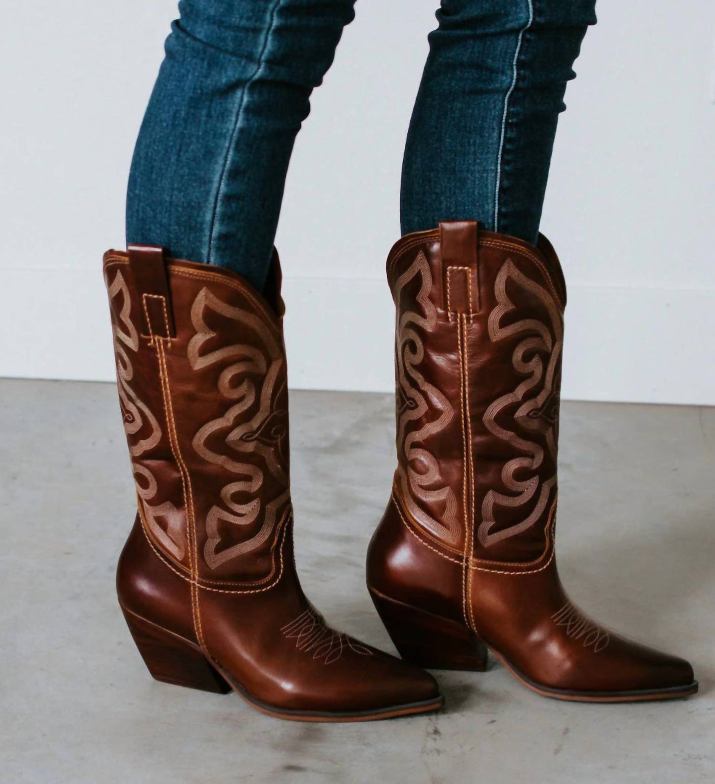 Steve Madden - Women's West Brown Leather Cowboy Boots