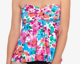 Swim Solutions Women's Floral Twisted Bandeau Tankini Swim Top Pink Size 12