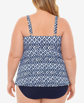 Swim Solutions Women's Triple Tier Tummy Control Fauxkini One Piece Swimsuit Blue Size 18W