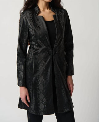 Joseph Ribkoff - Faux Leather Snake Print A-Line Coat