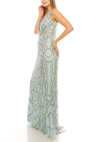 Adrianna Papell - Beaded Plunge Long Evening Dress