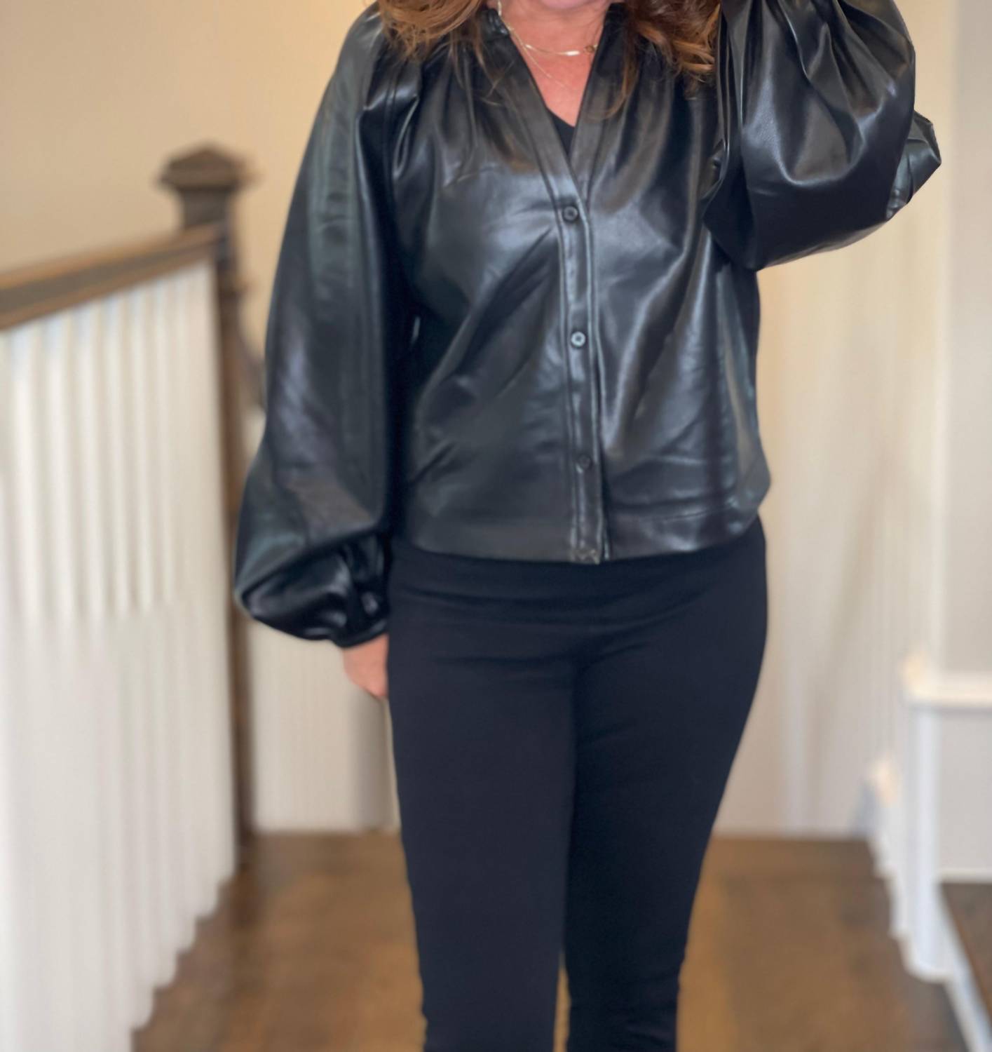 Dolce Cabo - Vegan Leather Button Down Peasant Top
