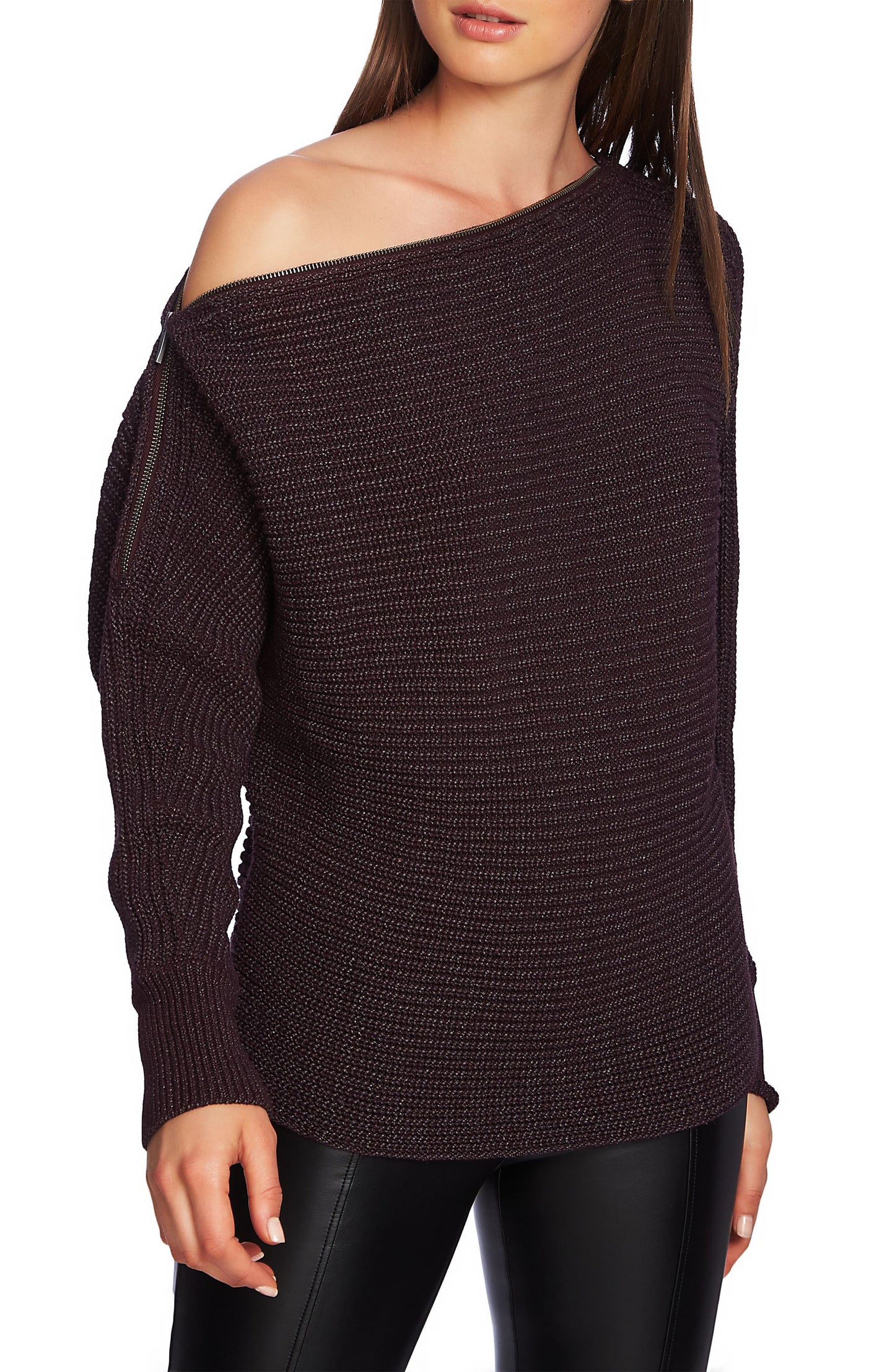 Women's 1.state Convertible Zip Neckline Sweater, Size XX-Large - Burgundy
