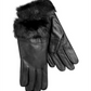 Charter Club Women's Leather with Faux Cuff Gloves Black Size Regular