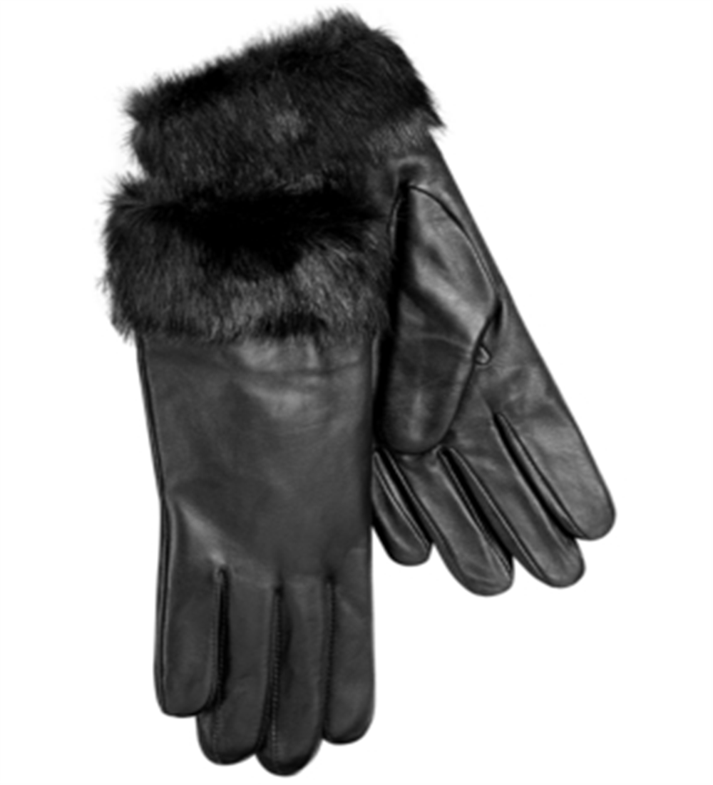 Charter Club Women's Leather with Faux Cuff Gloves Black Size Regular