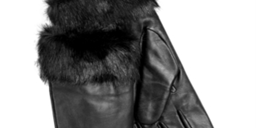 Charter Club Women's Leather with Faux Cuff Gloves Black Size Regular