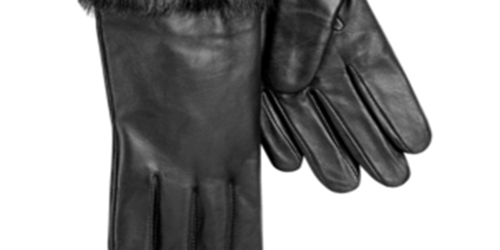 Charter Club Women's Leather with Faux Cuff Gloves Black Size Regular