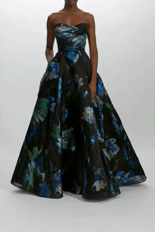 Amsale - Strapless Metallic Jacquard Ball Gown