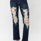 Judy Blue - Mid Rise Ripped Straight Denim Jeans
