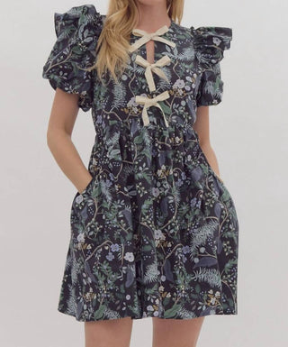Entro - Floral Puff Sleeve Short Dress