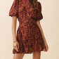 Tcec - Floral Puff Sleeve Belted Mini Dress
