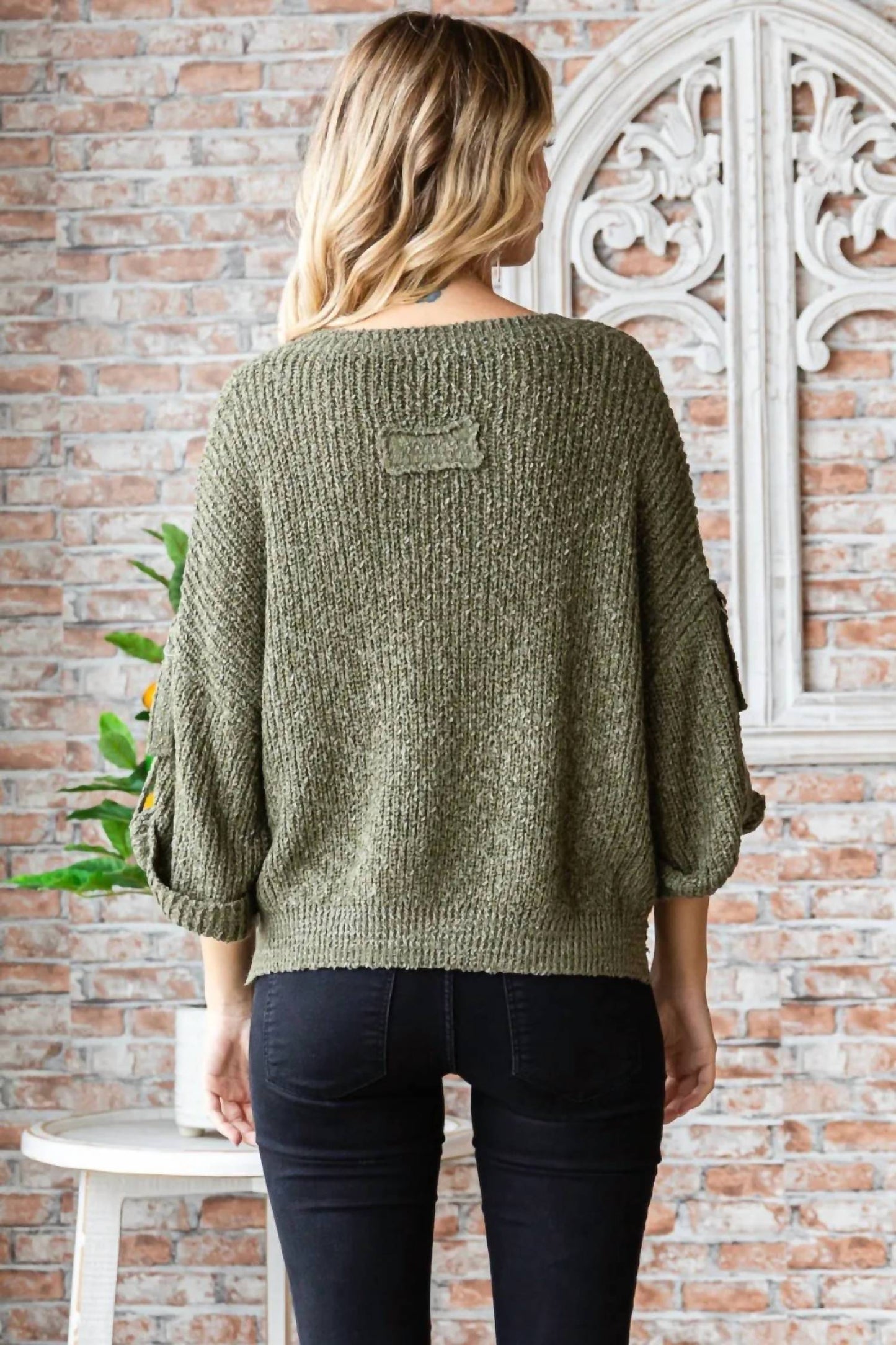 Trendsi - Veveret Round Neck Roll-Up Sweater