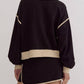 Entro - Solid Contrast Trim Long Sleeve Top