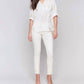 Charlie B - Embroidered Cotton Half-button Blouse
