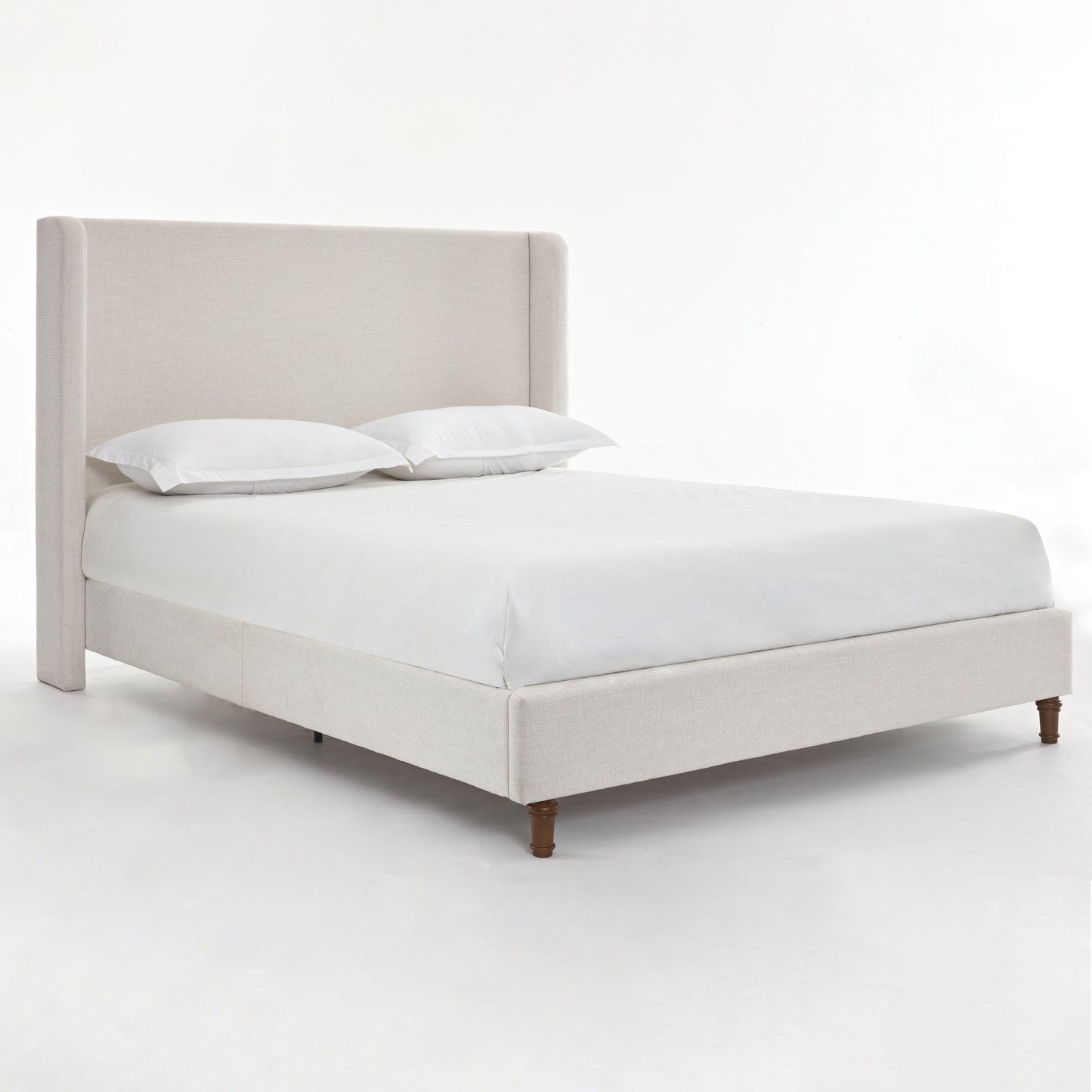 Harper Tall Headboard Upholstered Bed in Textured Ivory Canvas