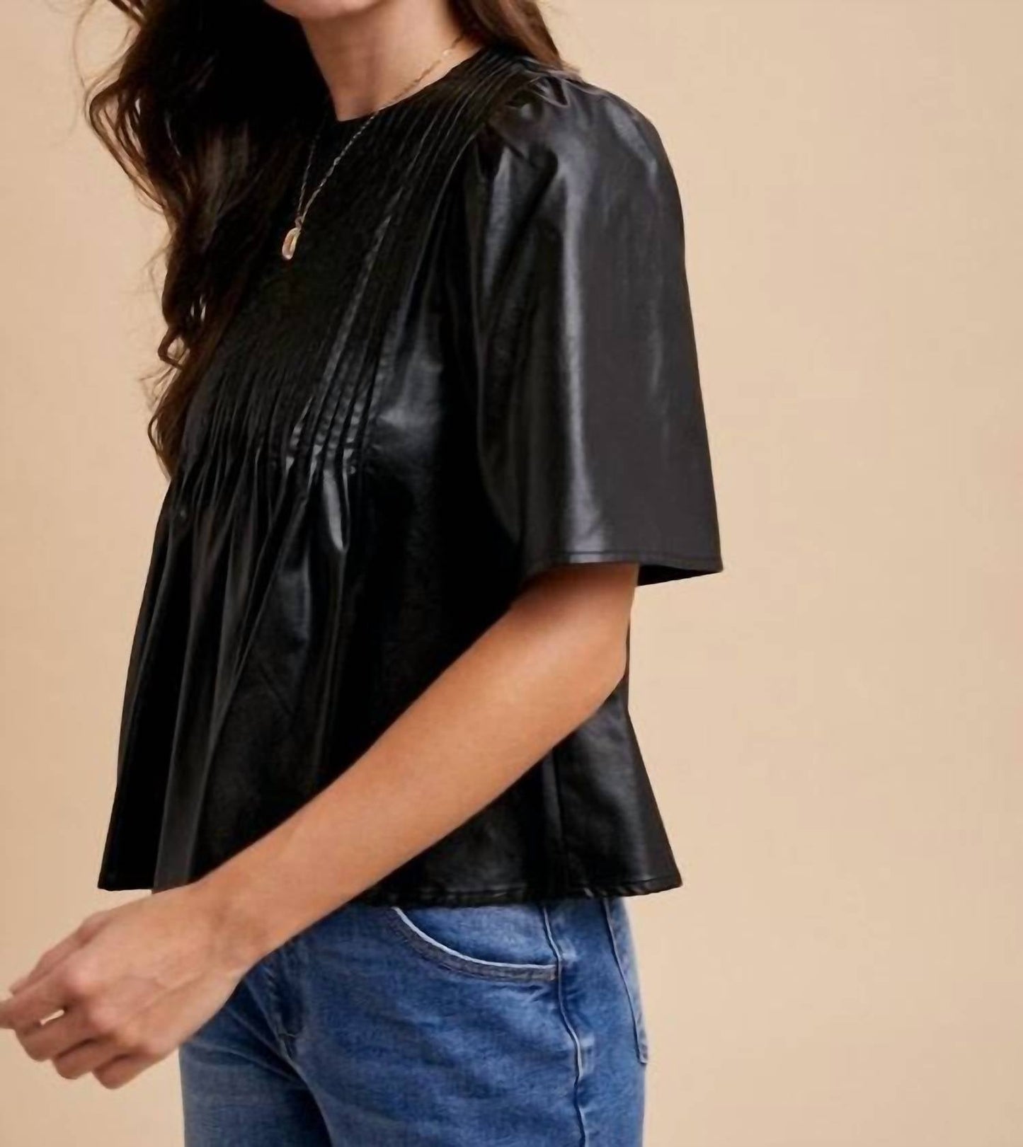 Anniewear - Leather PinTuck Detail Blouse