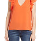 1.STATE Ruffle Short Sleeve V-Neck Top - Tiger Orange