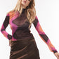 Topshop Spray Print Mock Neck Top in Orange, Size Large