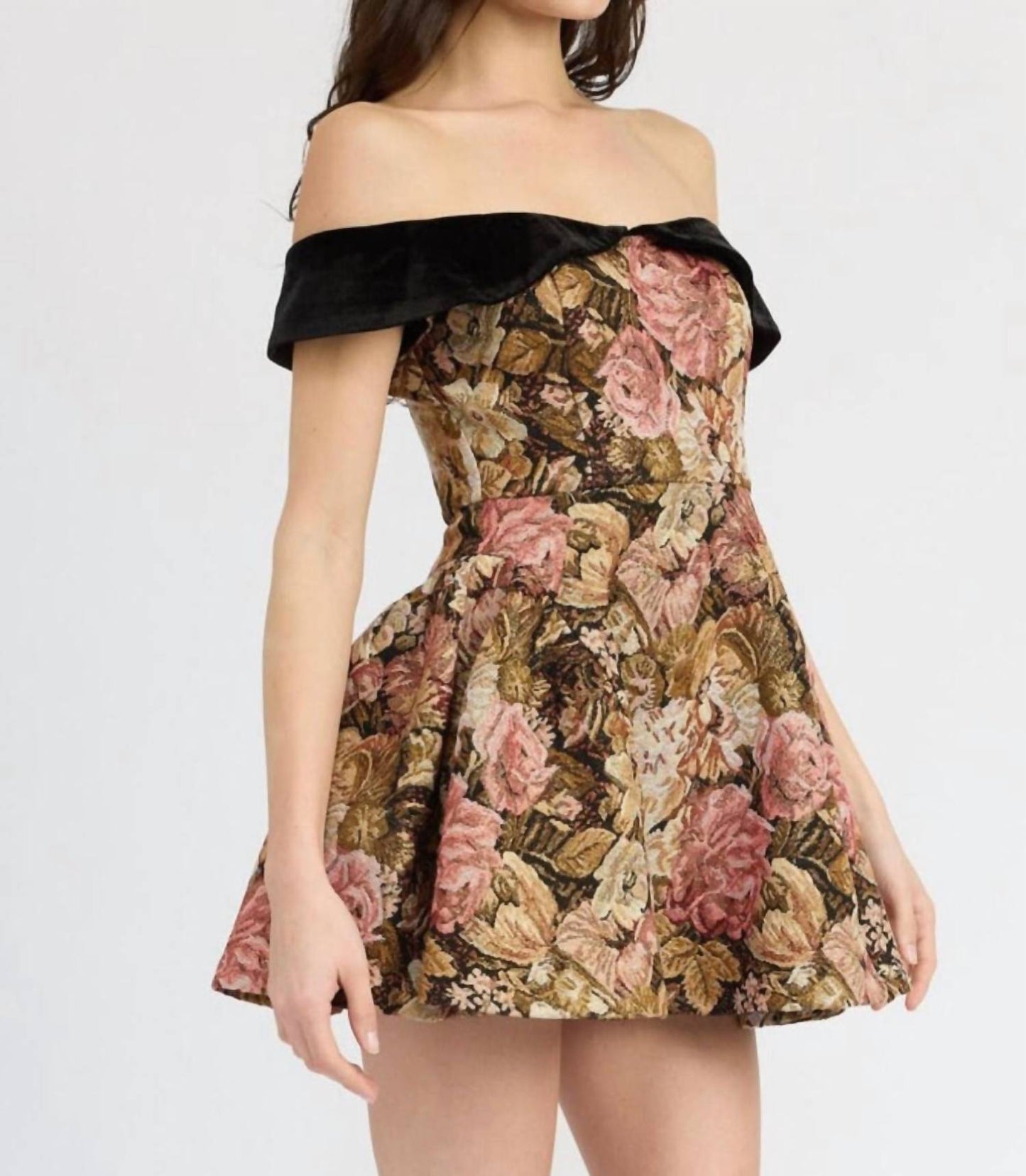 En Saison - Carey Jacquard Off the Shoulder Fit & Flare Mini Dress