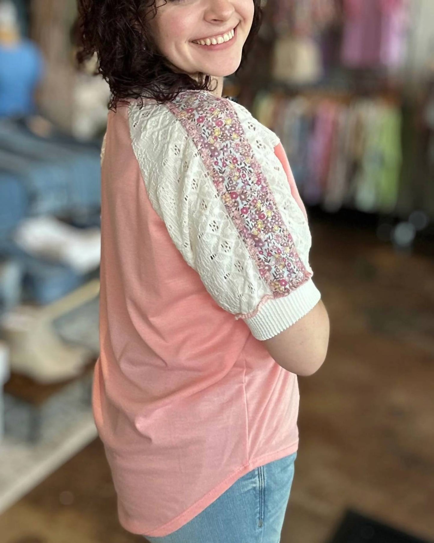 7Th Ray - Floral Contrast Patchwork Top