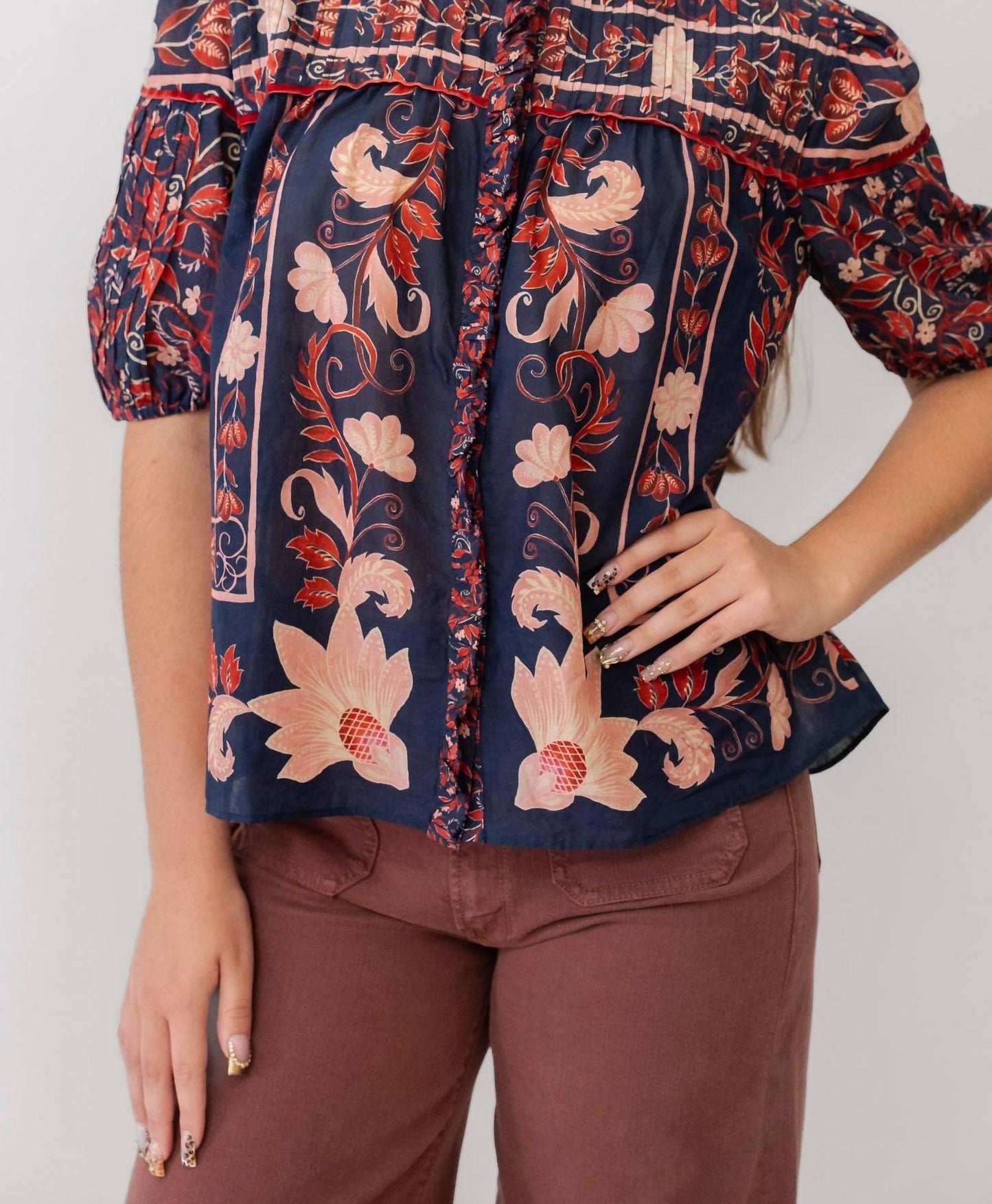 Farm Rio - Puff-sleeve Button Down Blouse