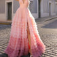Nox Anabel - Spaghetti Strap Ruffled gown with a slit