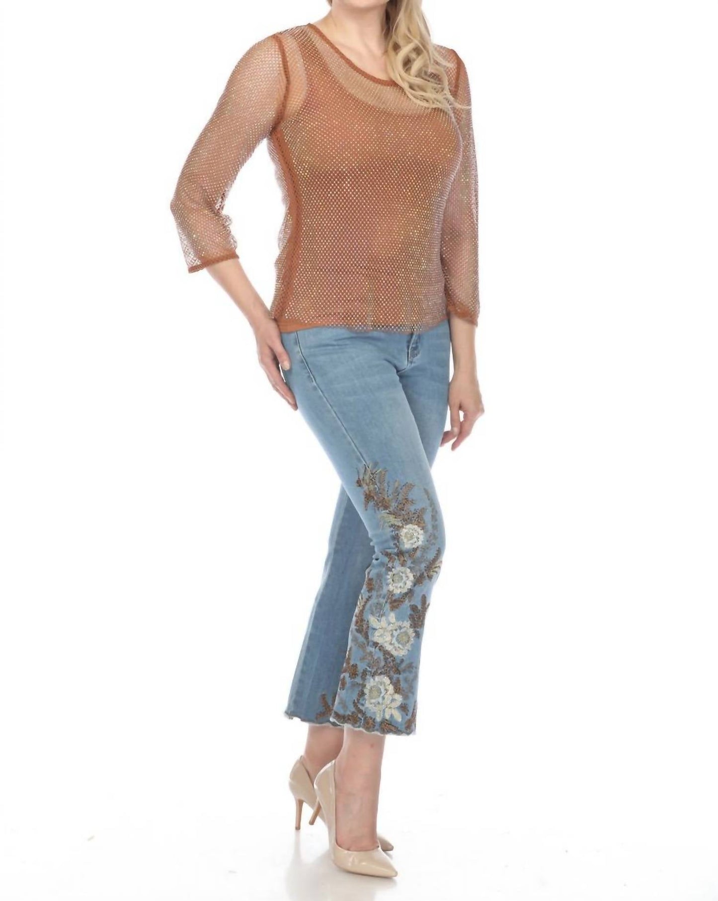 Azi - Women's Textured Crew Neckline Blouse