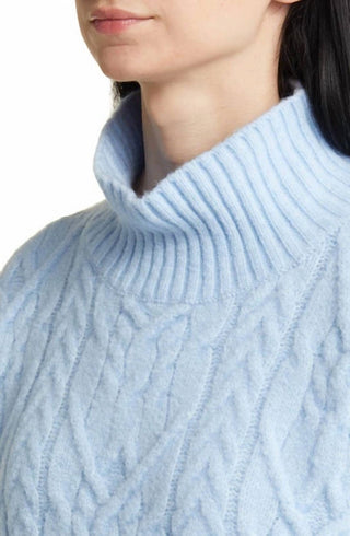 Nordstrom - Wool Blend Blue Mock Neck Cable Knit Oversized Sweater