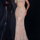 Jovani - Beaded Spaghetti Straps Gown