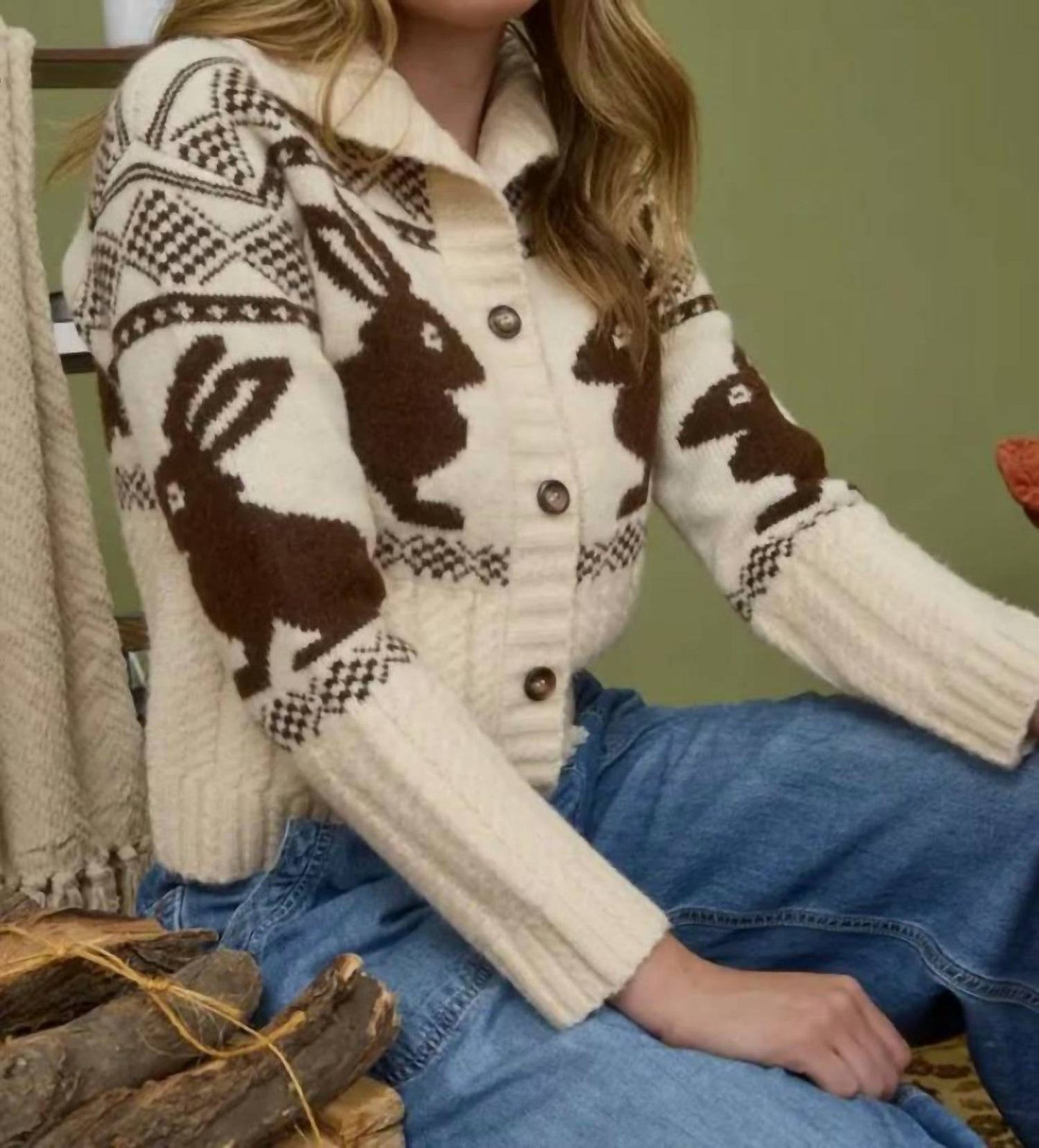 Blu Pepper - Bunny Jacquard Collared Cardigan