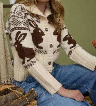 Blu Pepper - Bunny Jacquard Collared Cardigan