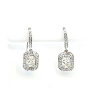 Aamiaa - 1.51 Carat Natural Diamond Emerald Cut Halo Drop Earrings