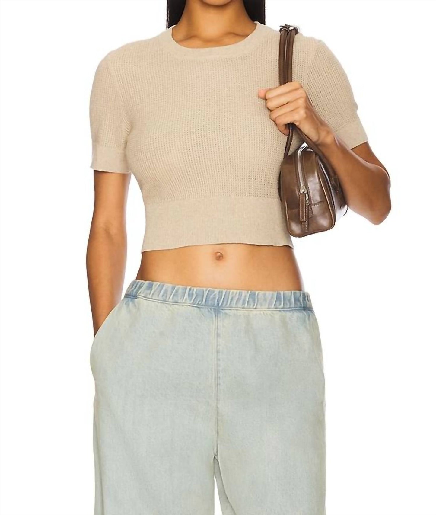 Enza Costa - Open Knit Cropped Short Sleeve Sweater