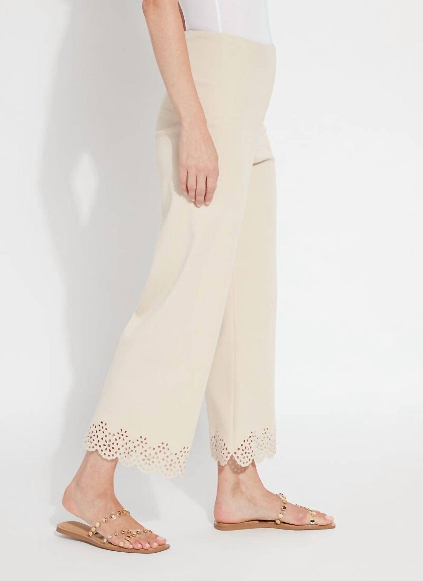 Lysse - Cropped Embroidered Eyelet Wide Leg Pant