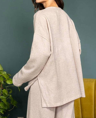 Bucketlist - Solid Blushed Knit Oversize Henley Top