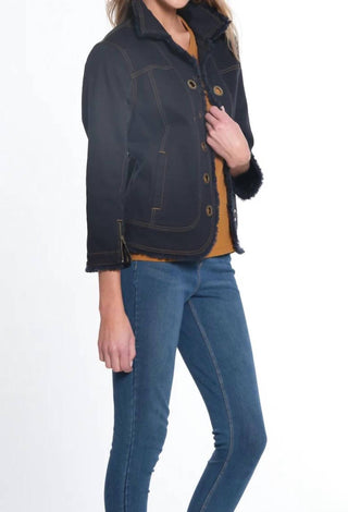 Multiples - Zip Cuff 3/4 Sleeve Fringe Denim Jacket