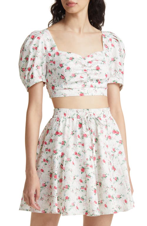 Lulus Cute Factor Floral Print Crop Top in White Floral Print, Size Large