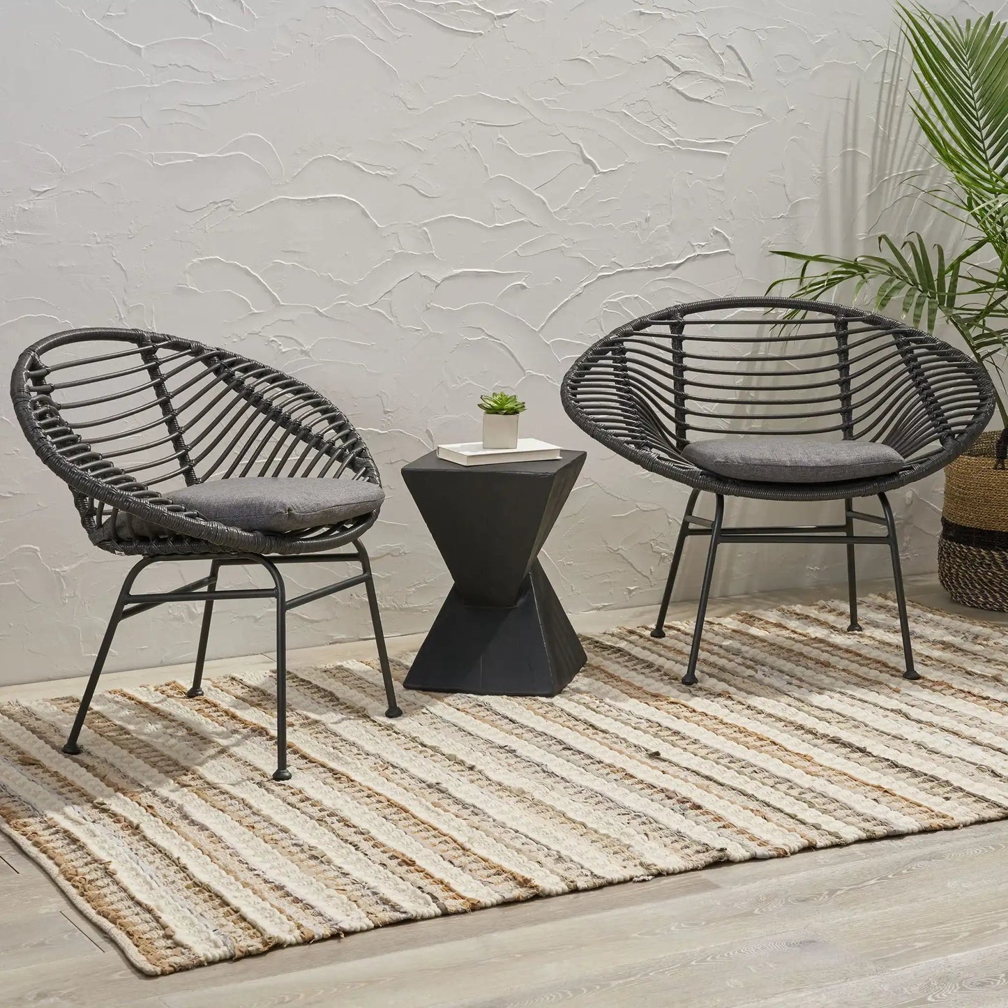 Cordella Outdoor Woven Wicker Chairs with Cushions Set of 2