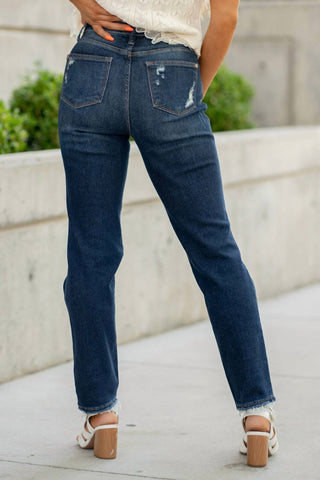 Judy Blue - High Waist Rigid Magic Heavy Distressed Straight Leg Jeans