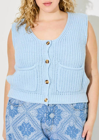 Baevely By Wellmade - Plus-size Powder Sky Knitted Vest