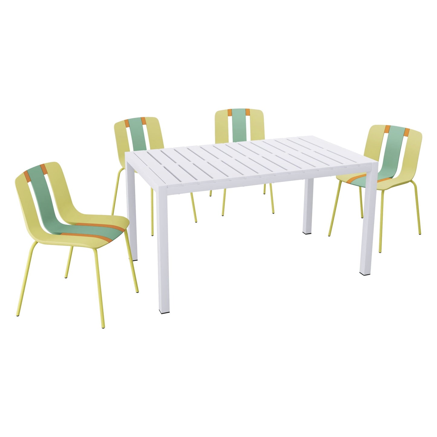 4 Piece Set of Modern Striped Color-Blocking Single Chairs with Long Table