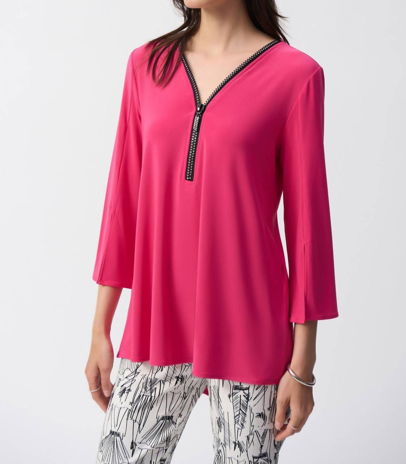 Joseph Ribkoff - Embellished Zip Front Split Sleeve Tunic