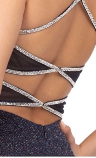 Abby Paris - Sparkle Sweetheart Neck Mini Dress Open Back