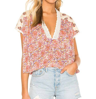 Free People - Leilani Floral Print Peasant Crochet Boho Blouse