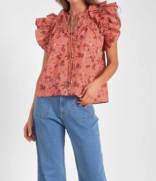 Elan - Short Sleeve Tie Front Blouse