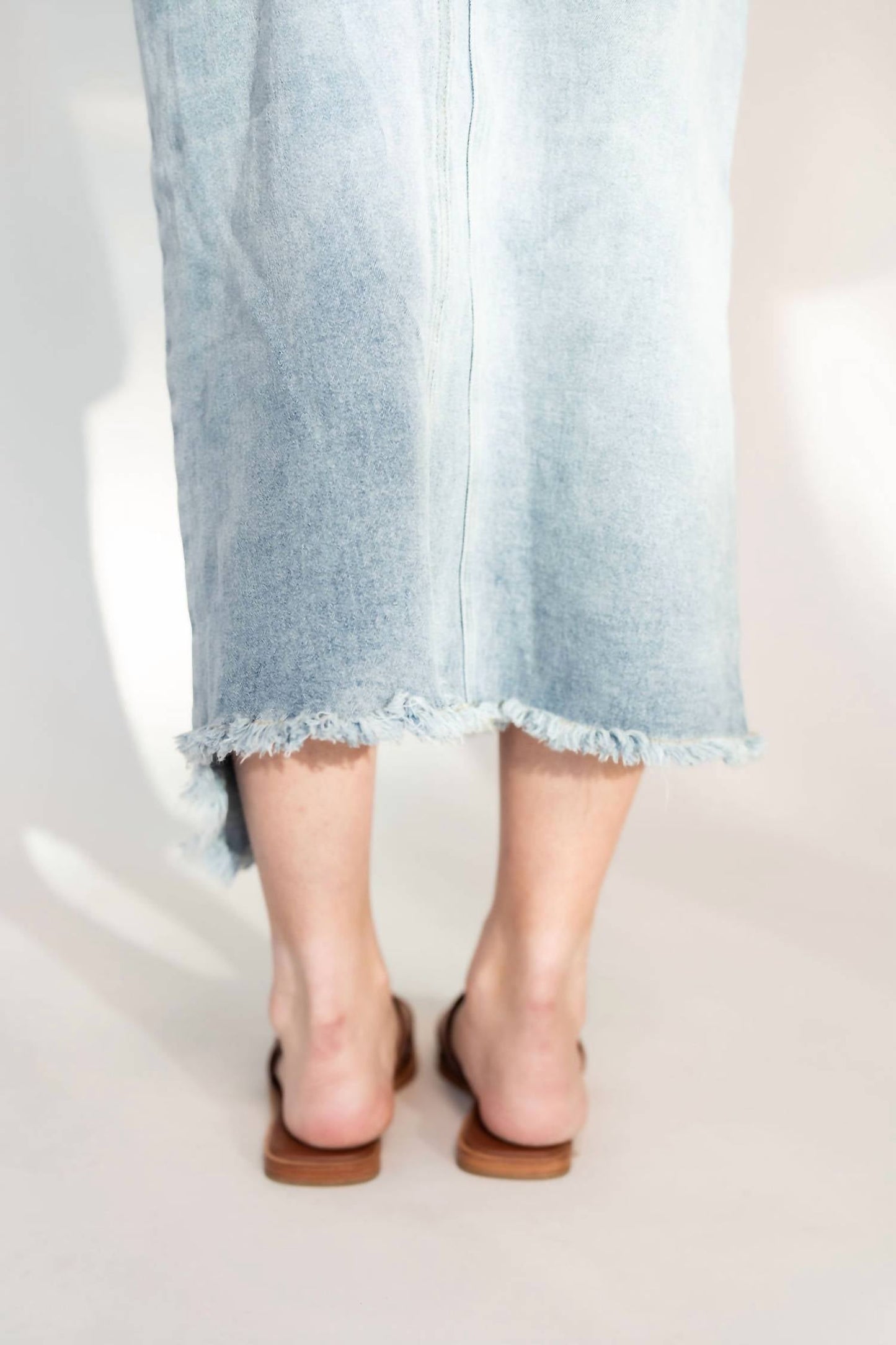 Recollection Brand - Frayed Hem Asymmetrical Stretch Denim Maxi Skirt
