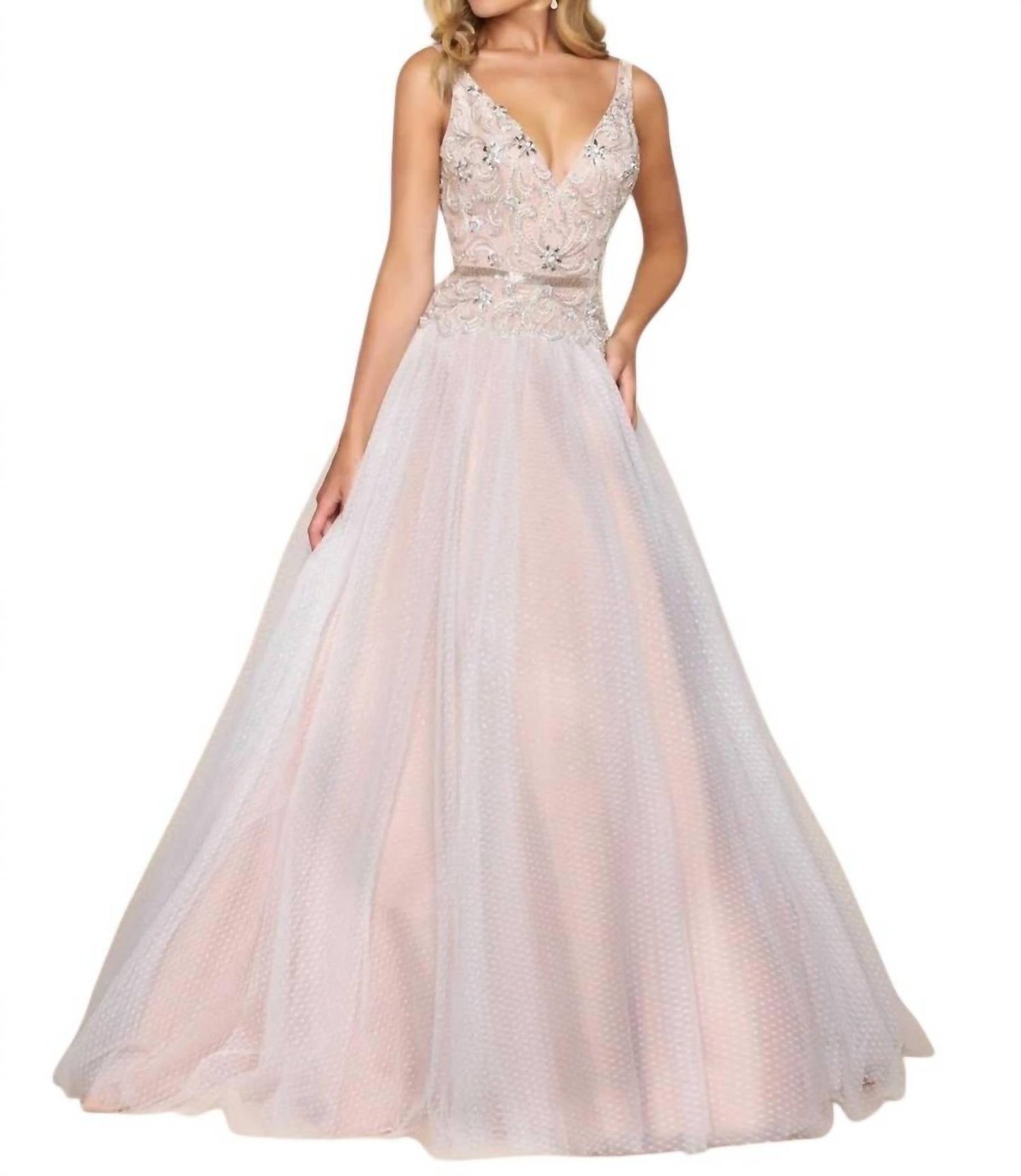 Mac Duggal - Fit and Flare Ball Gown With Lace and Bead Applique