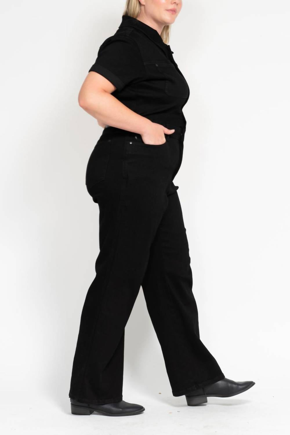 Judy Blue - High Waist Tummy Control Jumpsuit Straight Leg Jeans - Plus